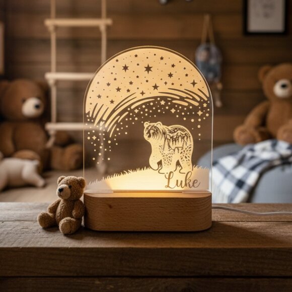 Bear Night Light – Personalized LED Name Lamp for Kids Bedroom - Picture 8 of 8